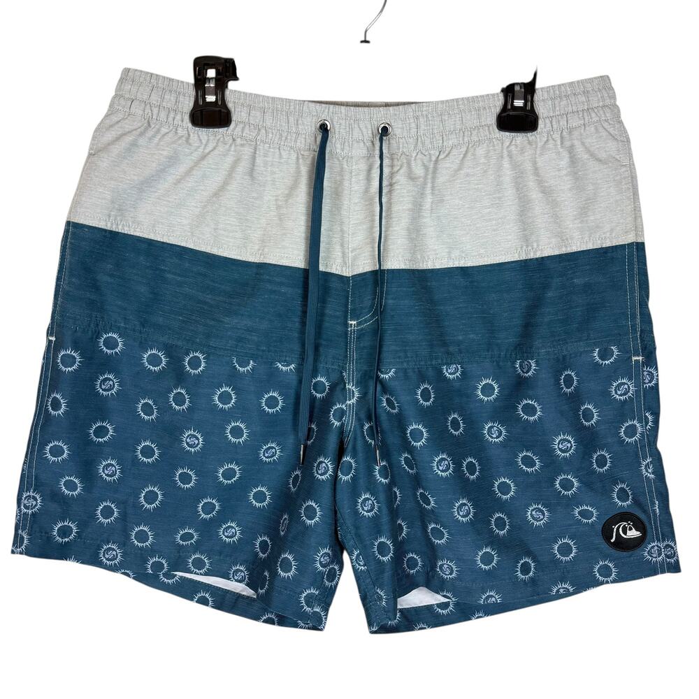 Quiksilver Board Shorts Mens 34W Gray Blue Printed High-Rise Drawstring Swimming